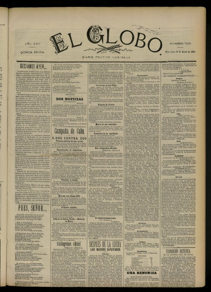 Miniatura de El Globo : diario ilustrado del 15 de abril de 1896, nº 7456