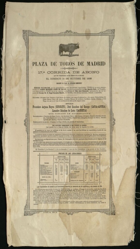 Miniatura de Corrida de toros celebrada el día 14 de octubre de 1888