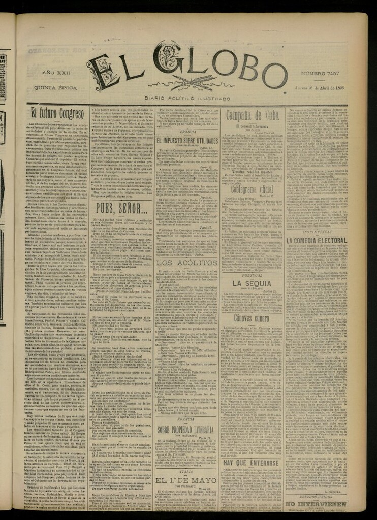 Miniatura de El Globo : diario ilustrado del 16 de abril de 1896, nº 7457