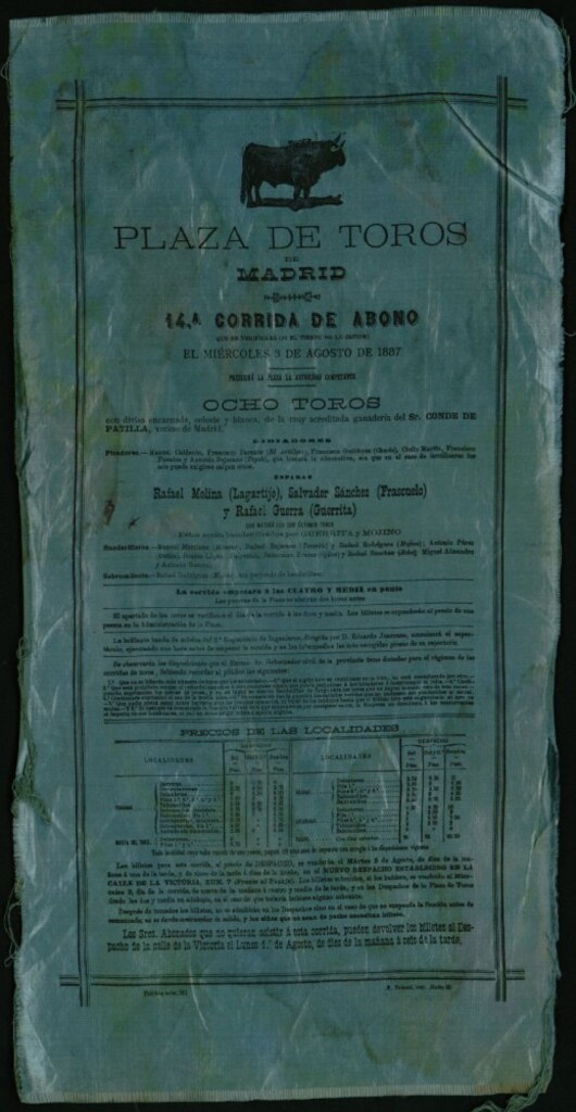 Miniatura de Corrida de toros celebrada el día 3 de agosto de 1887
