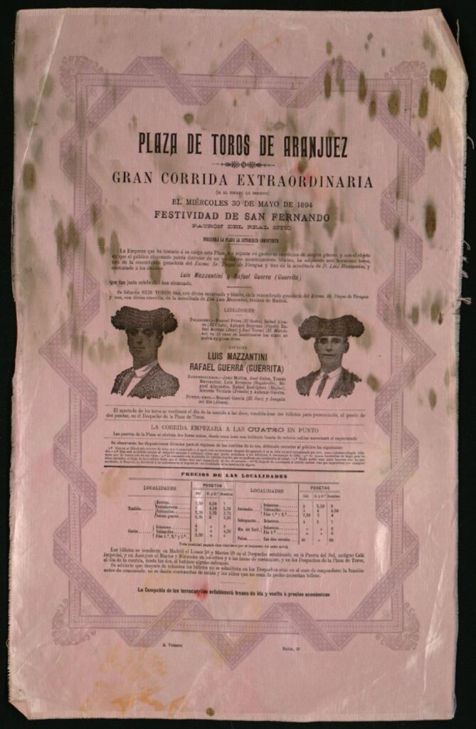 Miniatura de Corrida de toros celebrada en Aranjuez el día 30 de mayo de 1894