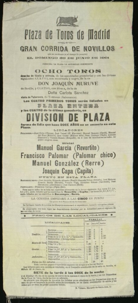 Miniatura de Corrida de novillos celebrada el día 30 de junio de 1901
