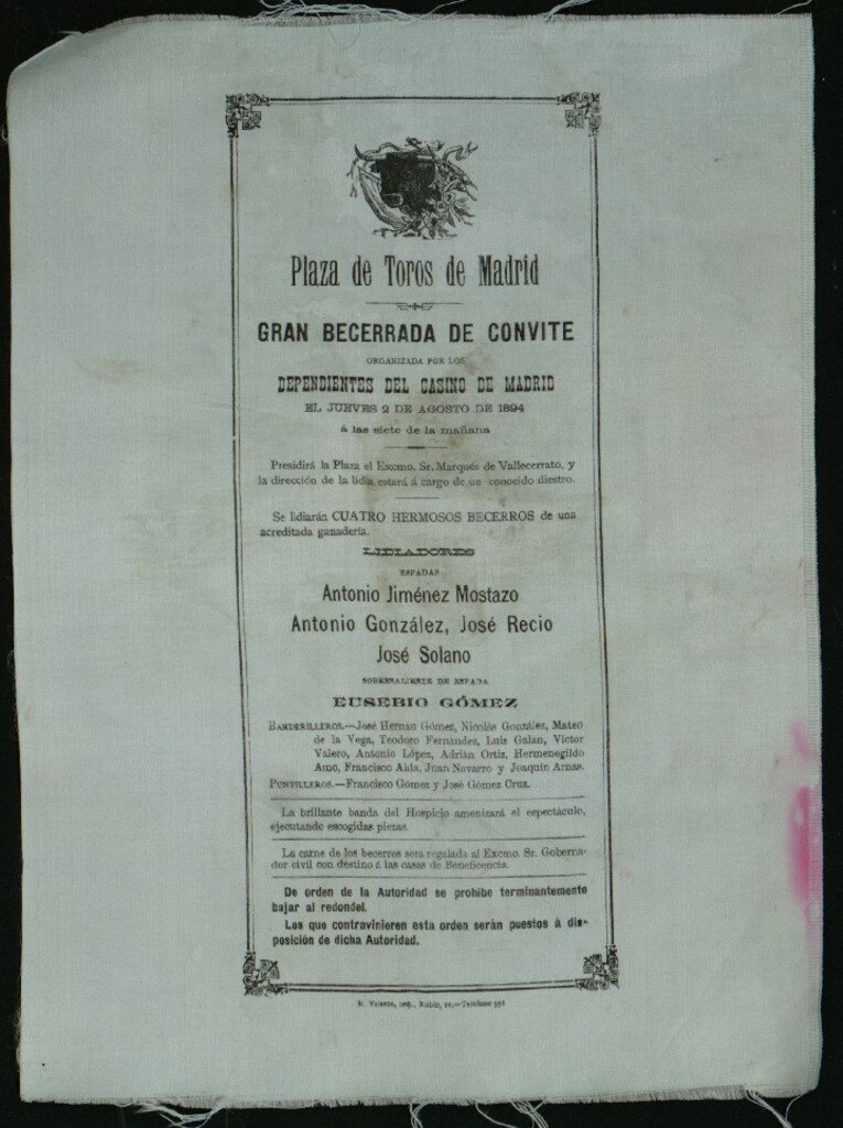 Miniatura de Corrida de becerros celebrada el día 2 de agosto de 1894