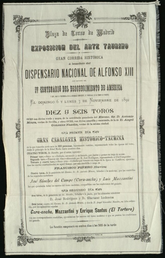 Miniatura de Corrida de toros celebrada los días 6 y 7 de noviembre de 1892