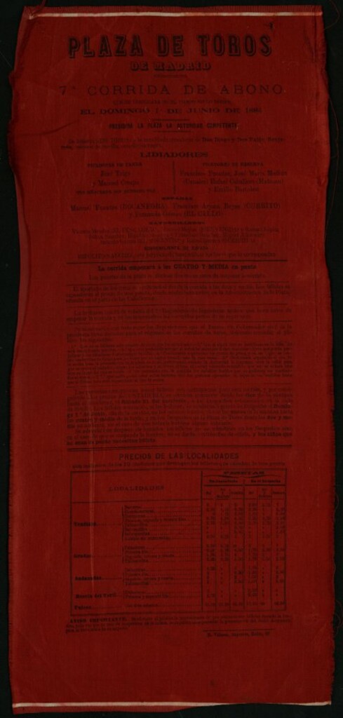 Miniatura de Corrida de toros celebrada el día 1 de junio de 1884