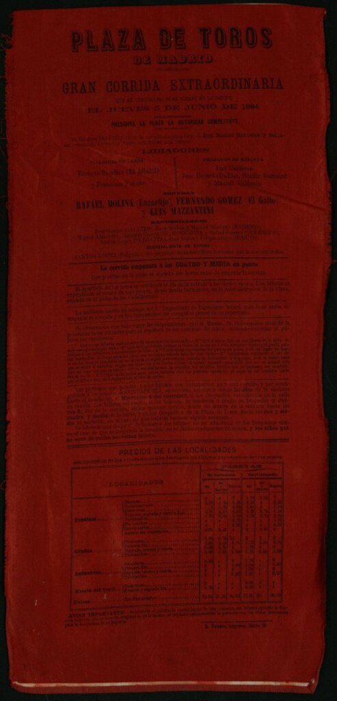 Miniatura de Corrida de toros celebrada el día 5 de junio de 1884