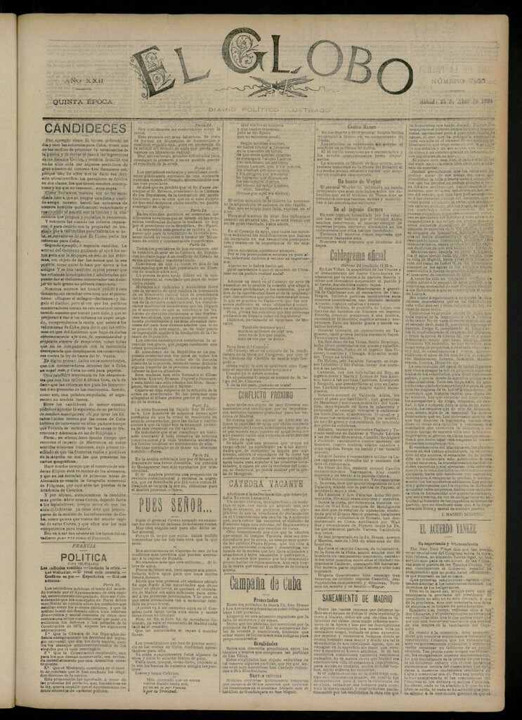 Miniatura de El Globo : diario ilustrado del 25 de abril de 1896, nº 7466