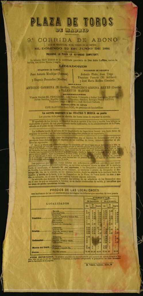 Miniatura de Corrida de toros celebrada el día 22 de junio de 1884