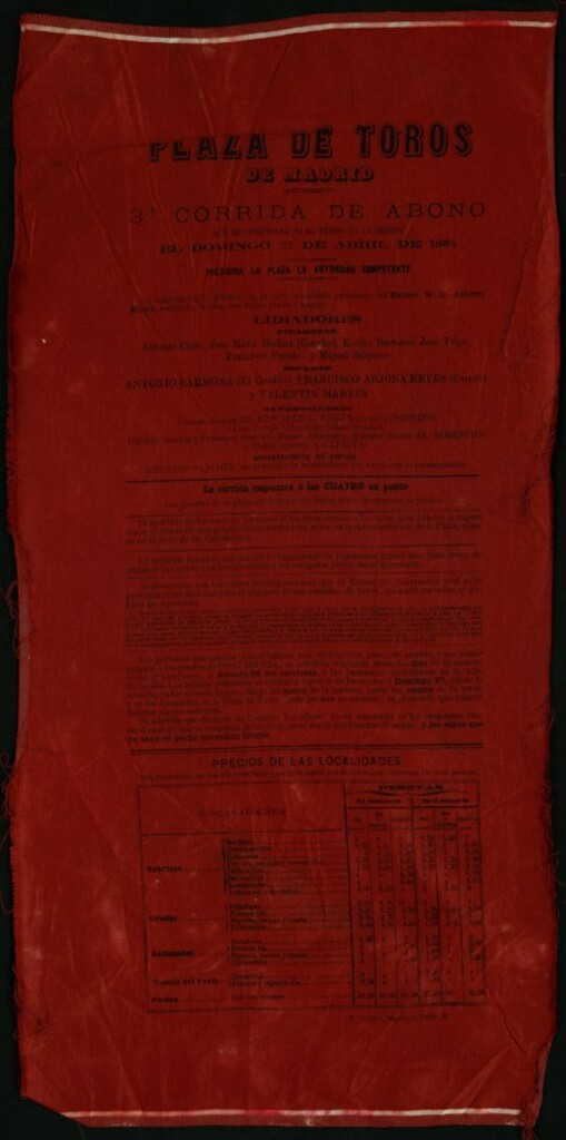Miniatura de Corrida de toros celebrada el día 27 de abril de 1884