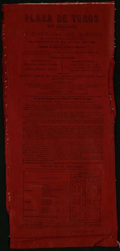 Miniatura de Corrida de toros celebrada el día 22 de junio de 1884