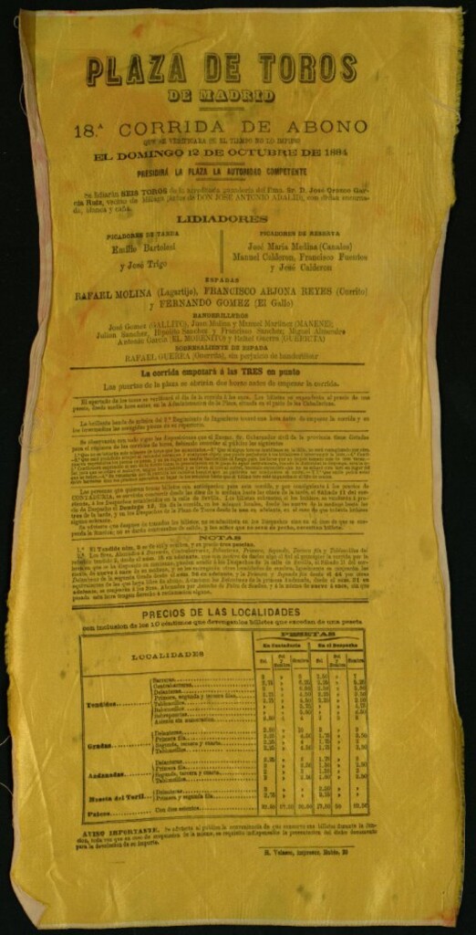 Miniatura de Corrida de toros celebrada el día 12 de octubre de 1884