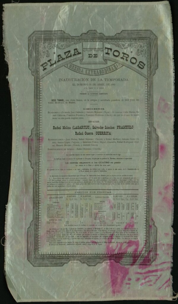 Miniatura de Corrida de toros celebrada el día 21 de abril de 1889