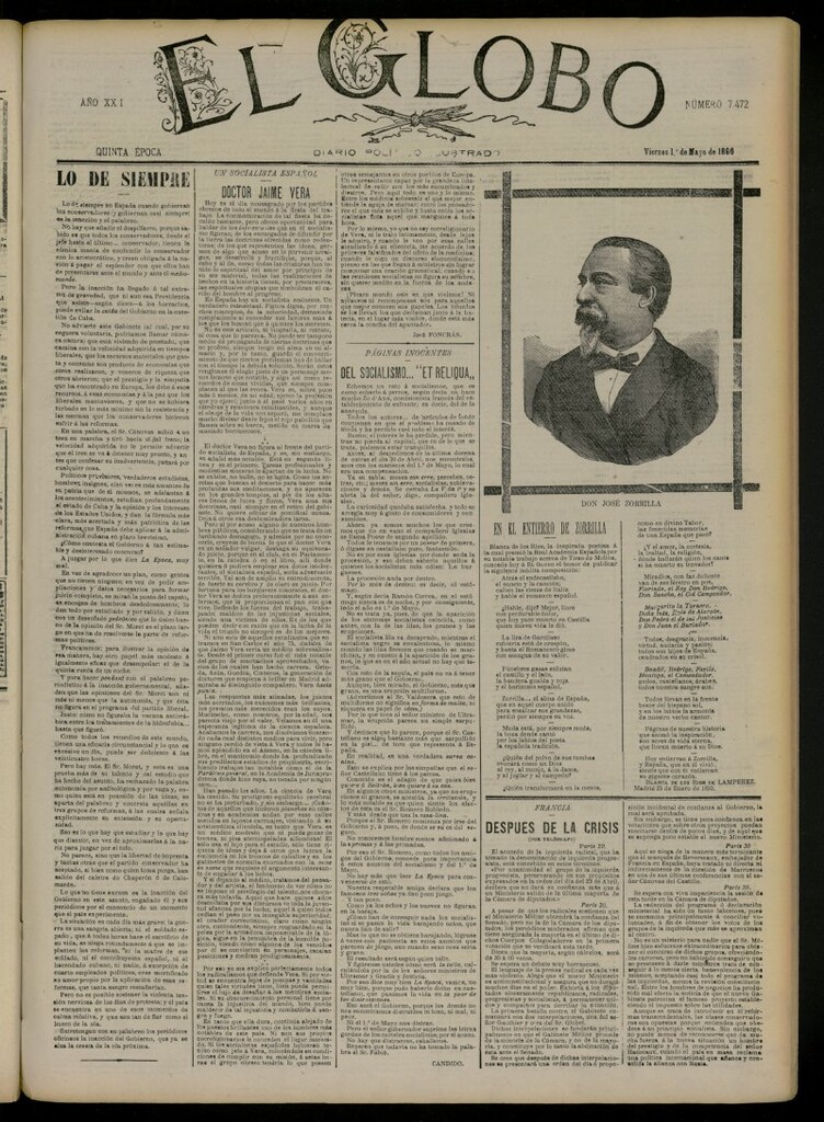 Miniatura de El Globo : diario ilustrado del 1 de mayo de 1896, nº 7472