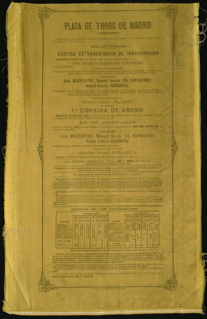 Miniatura de Corrida de toros celebrada el día 5 de abril de 1891