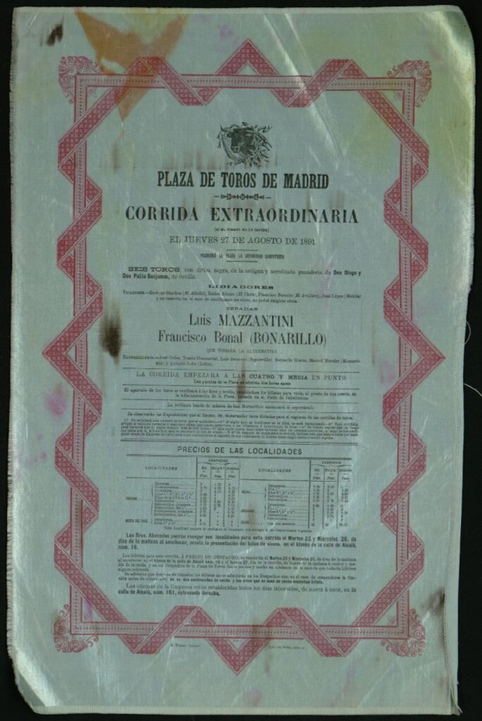 Miniatura de Corrida de toros celebrada el día 27 de agostode 1891