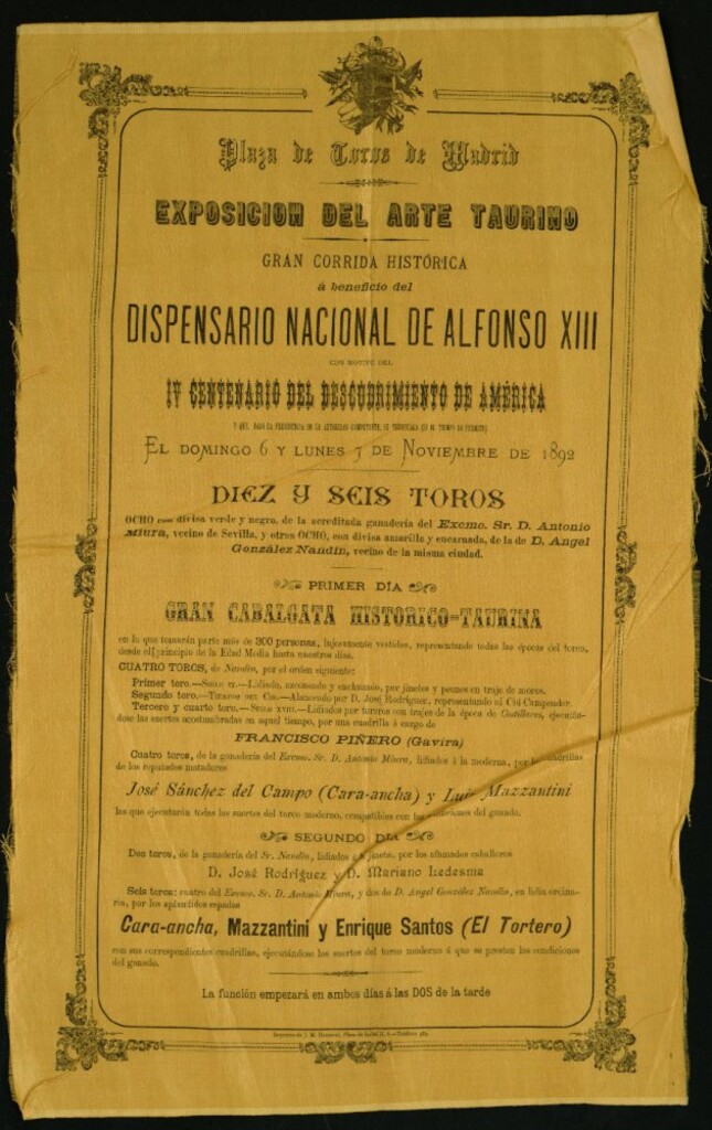 Miniatura de Corrida de toros celebrada los días 6 y 7 de noviembre de 1892