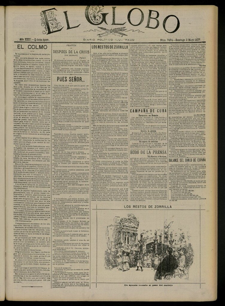 Miniatura de El Globo : diario ilustrado del 3 de mayo de 1896, nº 7474