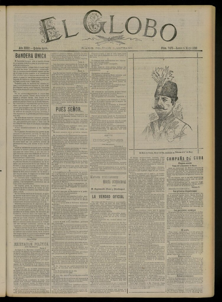 Miniatura de El Globo : diario ilustrado del 4 de mayo de 1896, nº 7475