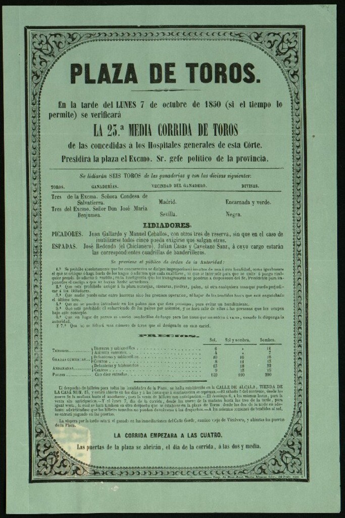 Miniatura de Corrida de toros celebrada el día 7 de octubrede 1850