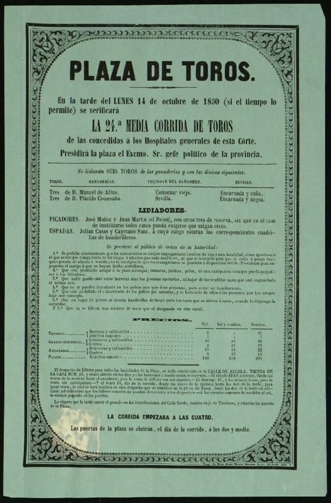 Miniatura de Corrida de toros celebrada el día 14 de octubre de 1850