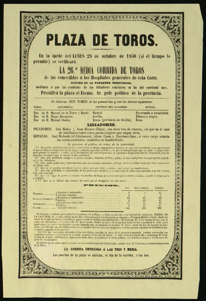 Miniatura de Corrida de toros celebrada el día 28 de octubre de 1850