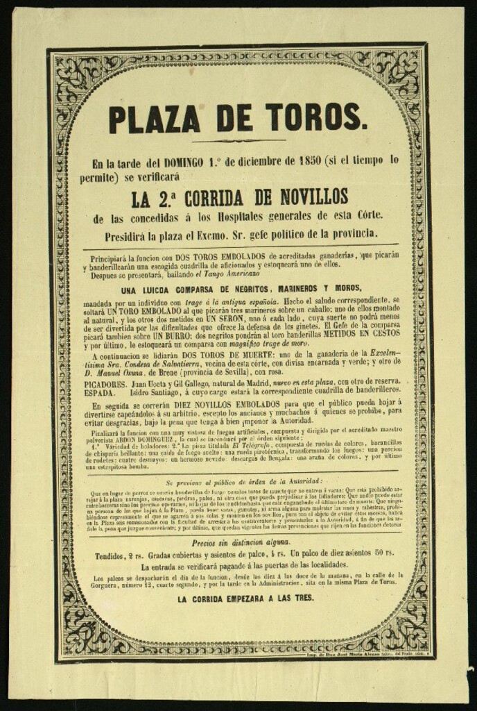 Miniatura de Corrida de novillos celebrada el día 1 de diciembre de 1850