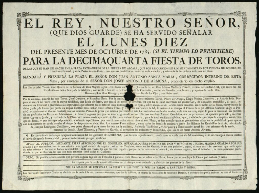 Miniatura de Corrida de toros celebrada el día 10 de octubre de 1785