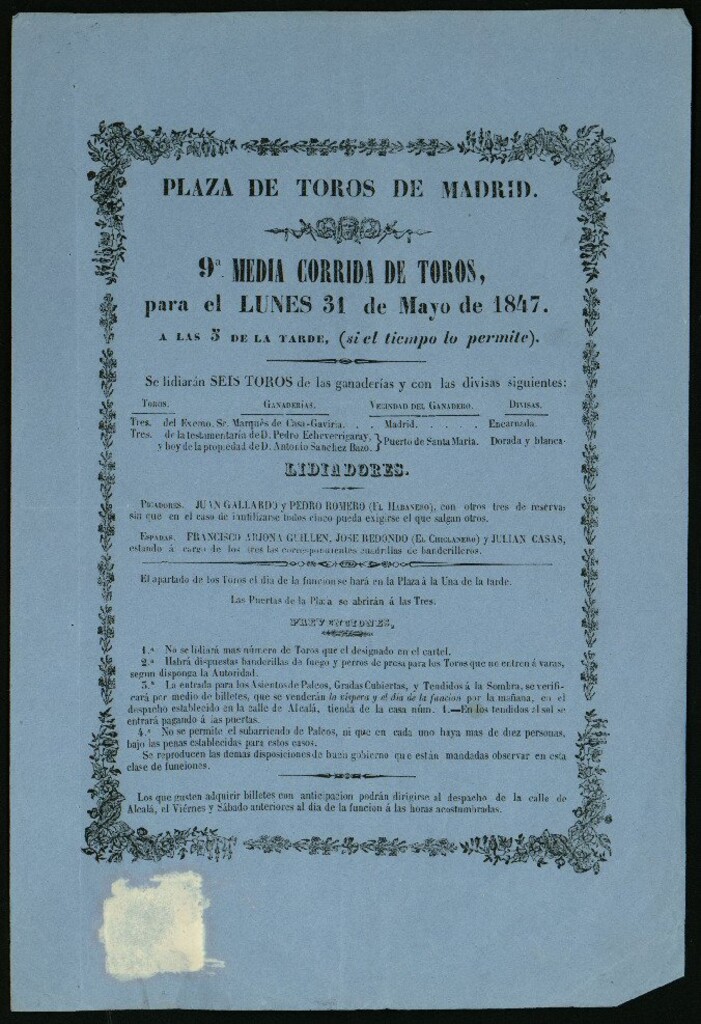 Miniatura de Corrida de toros celebrada el día 31 de mayo de 1847