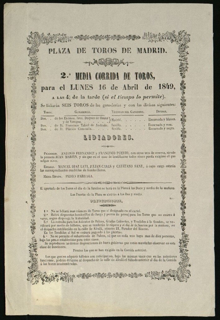 Miniatura de Corrida de toros celebrada el día 16 de abril de 1849