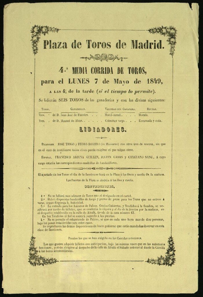 Miniatura de Corrida de toros celebrada el día 7 de mayo de 1849