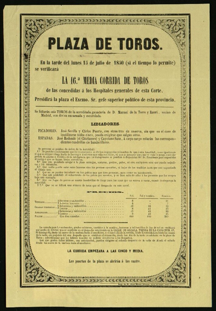 Miniatura de Corrida de toros celebrada el día 15 de julio de 1850