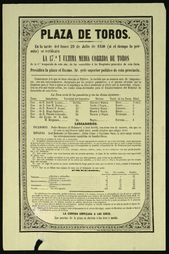 Miniatura de Corrida de toros celebrada el día 29 de julio de 1850