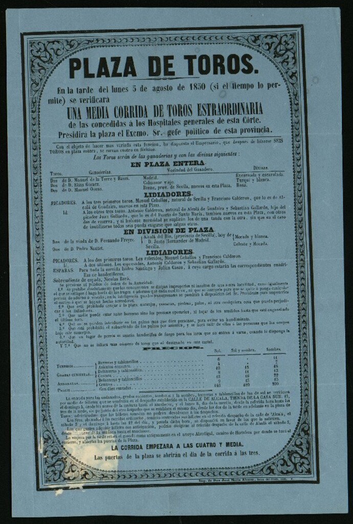 Miniatura de Corrida de toros celebrada el día 5 de agosto de 1850