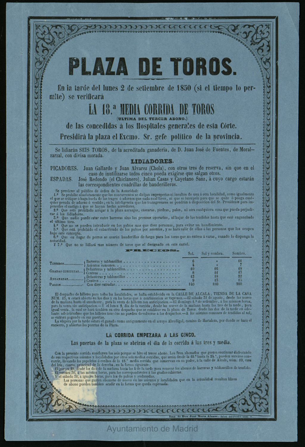 Miniatura de Corrida de toros celebrada el día 2 de septiembre de 1850
