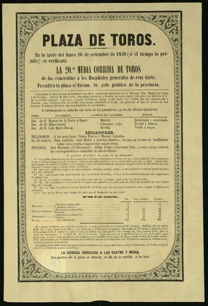 Miniatura de Corrida de toros celebrada el día 16 de septiembre de 1850