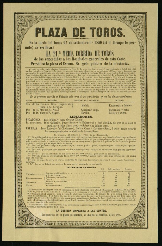 Miniatura de Corrida de toros celebrada el día 23 de septiembre de 1850