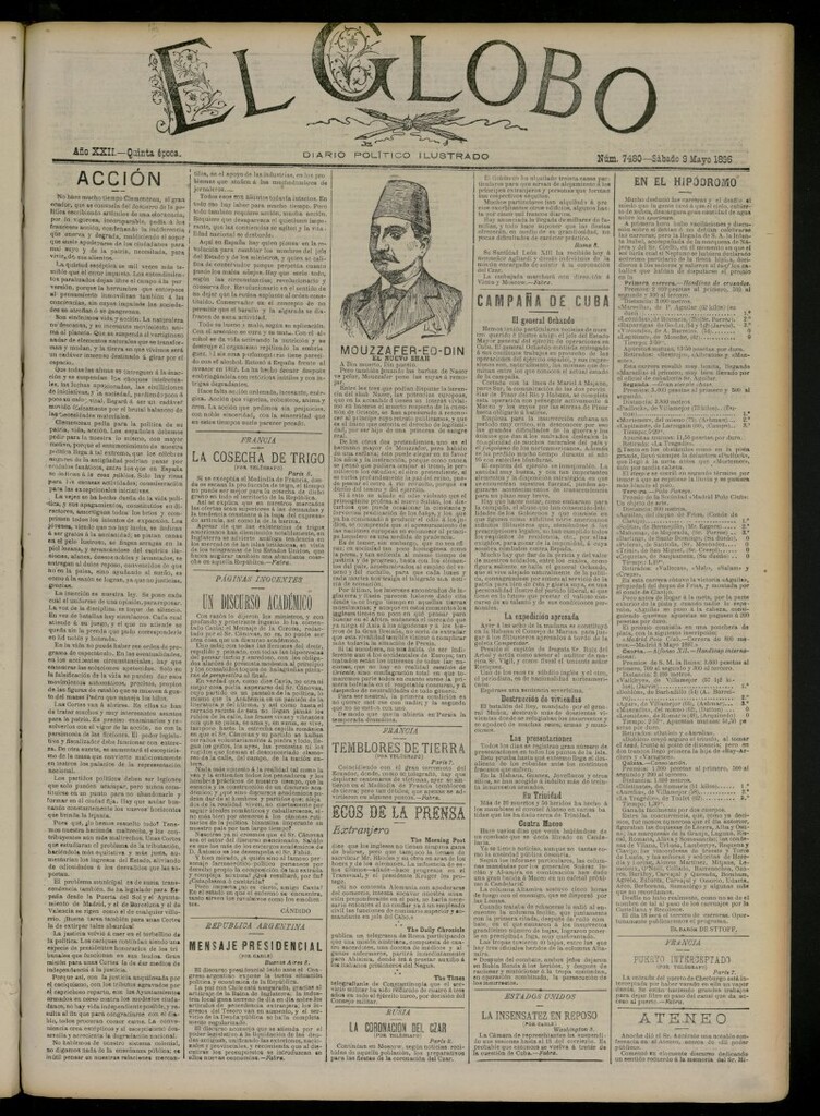Miniatura de El Globo : diario ilustrado del 9 de mayo de 1896, nº 7480