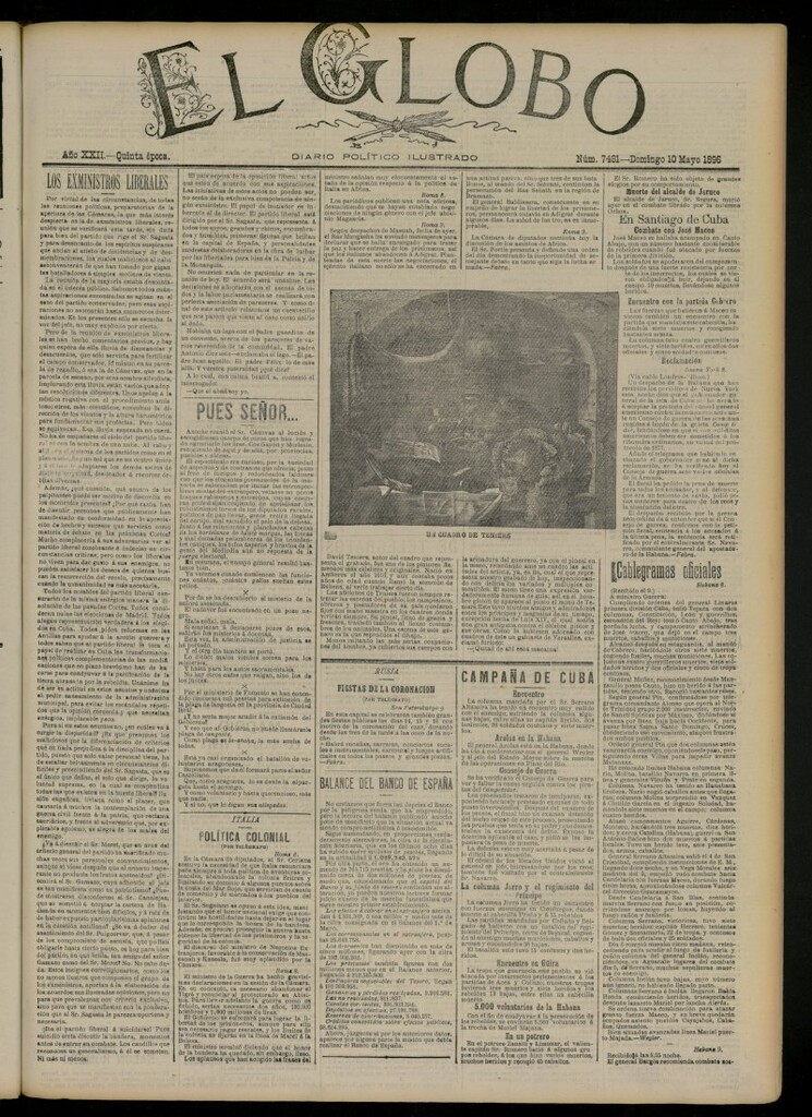 Miniatura de El Globo : diario ilustrado del 10 de mayo de 1896, nº 7481