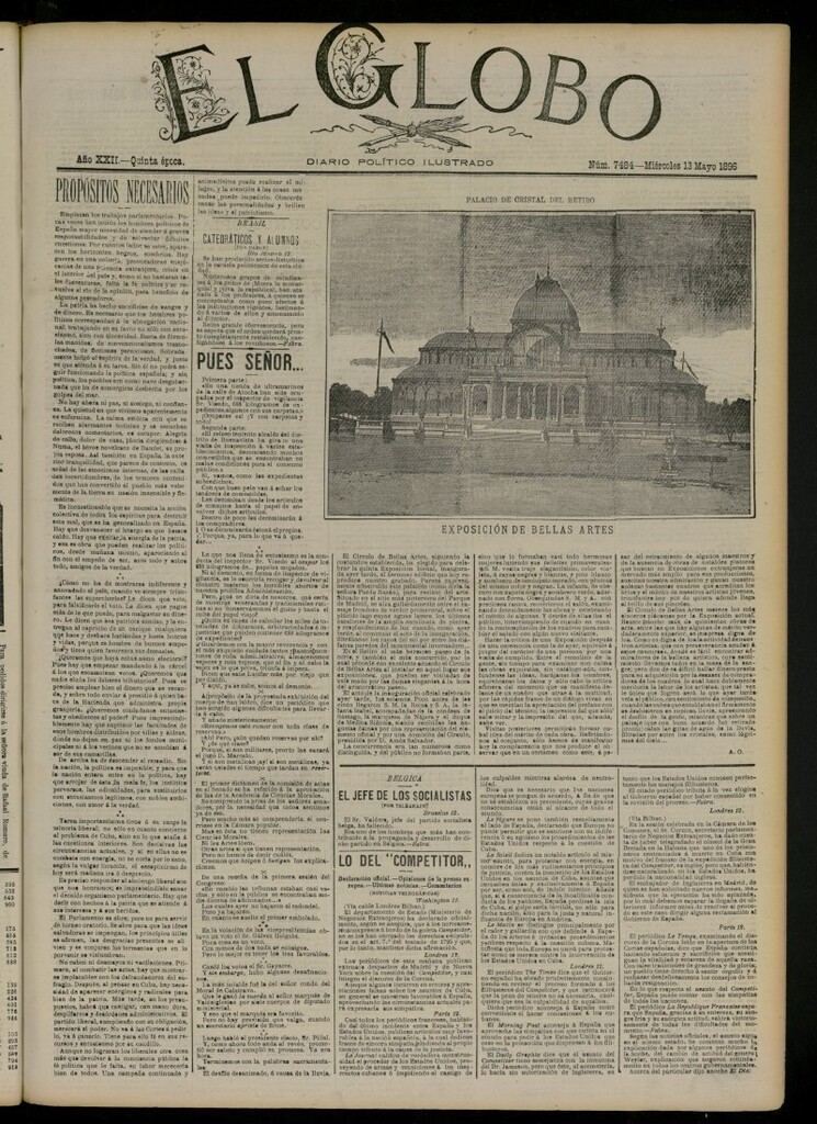Miniatura de El Globo : diario ilustrado del 13 de mayo de 1896, nº 7484