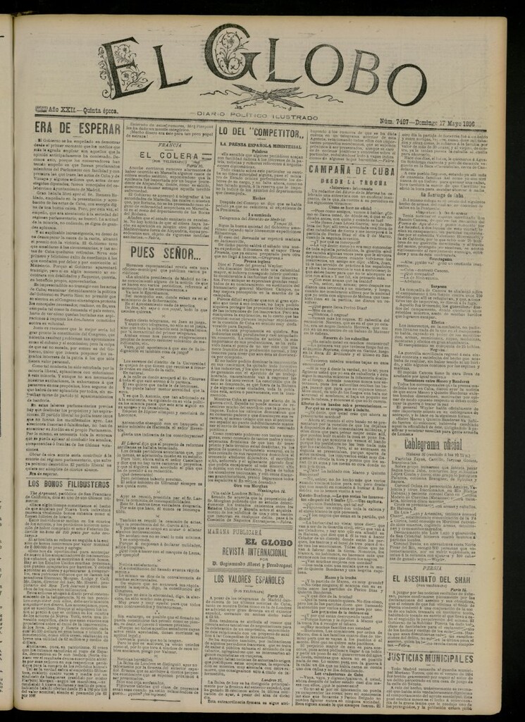 Miniatura de El Globo : diario ilustrado del 17 de mayo de 1896, nº 7487
