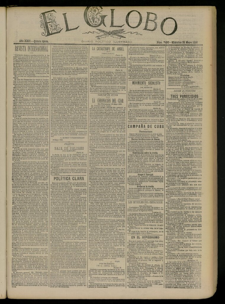 Miniatura de El Globo : diario ilustrado del 20 de mayo de 1896,nº 7490