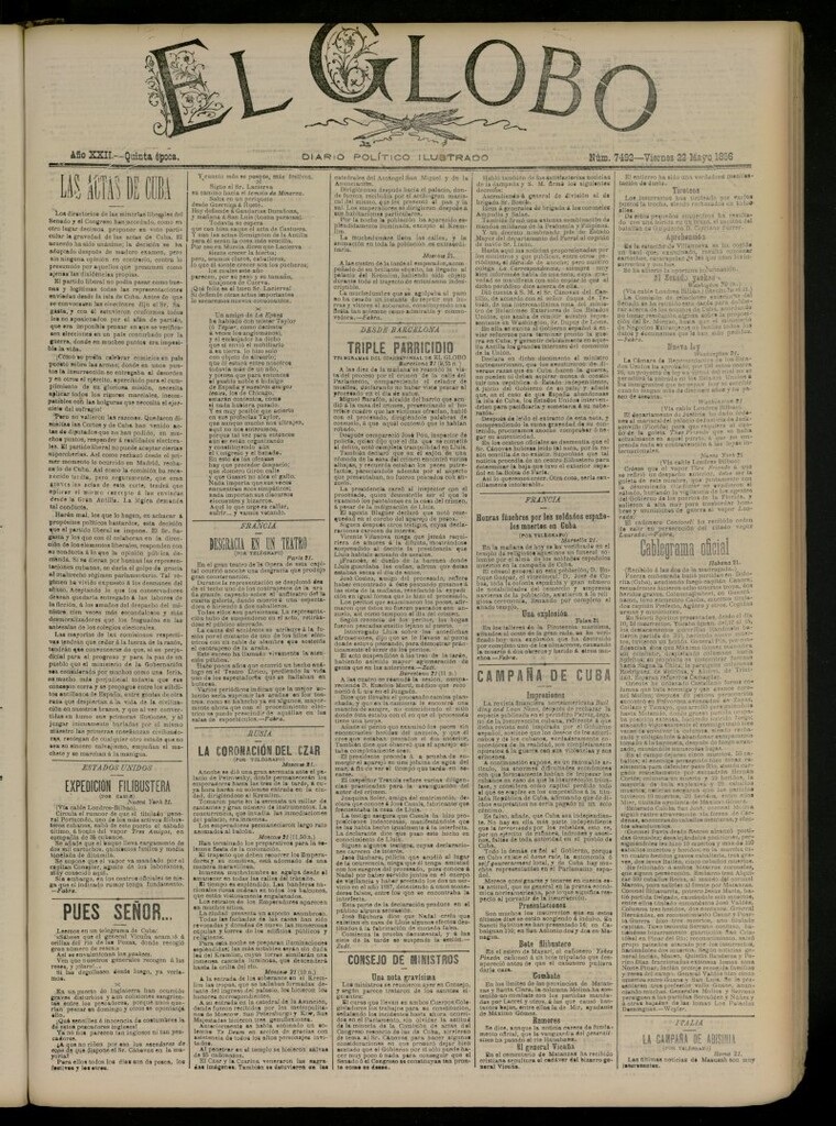 Miniatura de El Globo : diario ilustrado del 22 de mayo de 1896, nº 7492