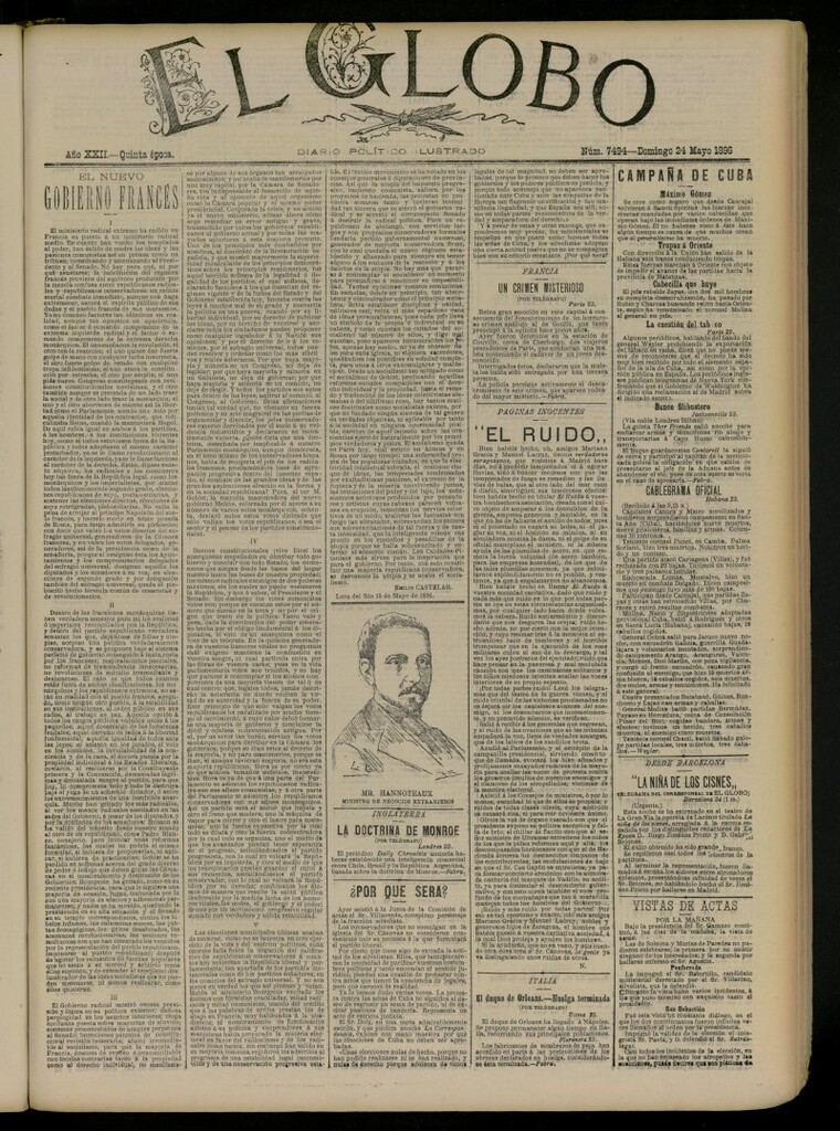 Miniatura de El Globo : diario ilustrado del 24 de mayo de 1896, nº 7494