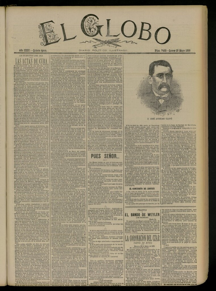 Miniatura de El Globo : diario ilustrado del 25 de mayo de 1896, nº 7495