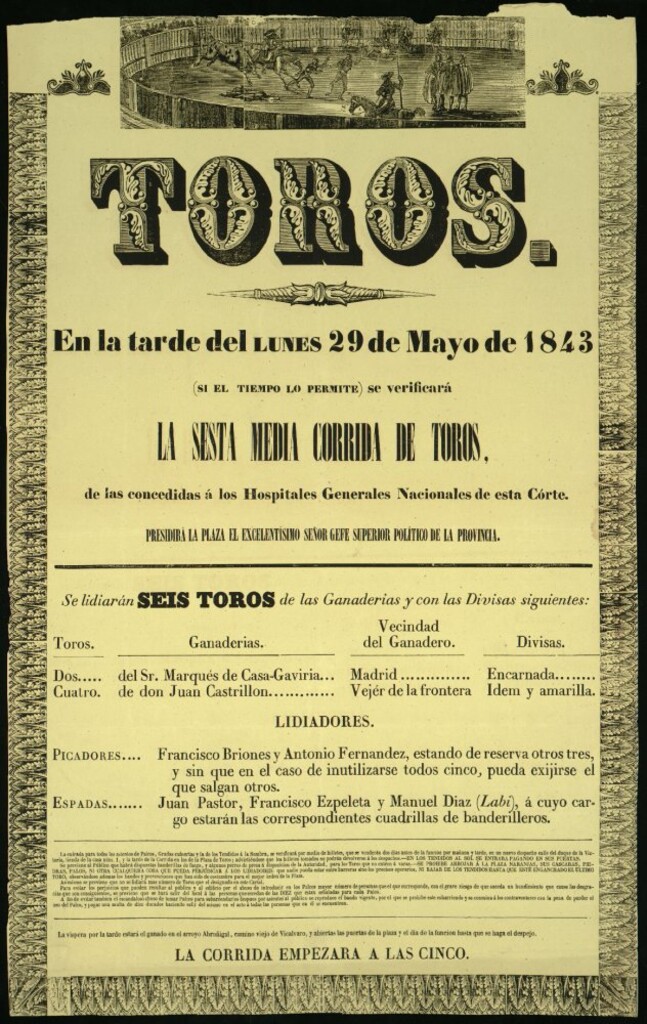 Miniatura de Corrida de toros celebrada el día 29 de mayo de 1843