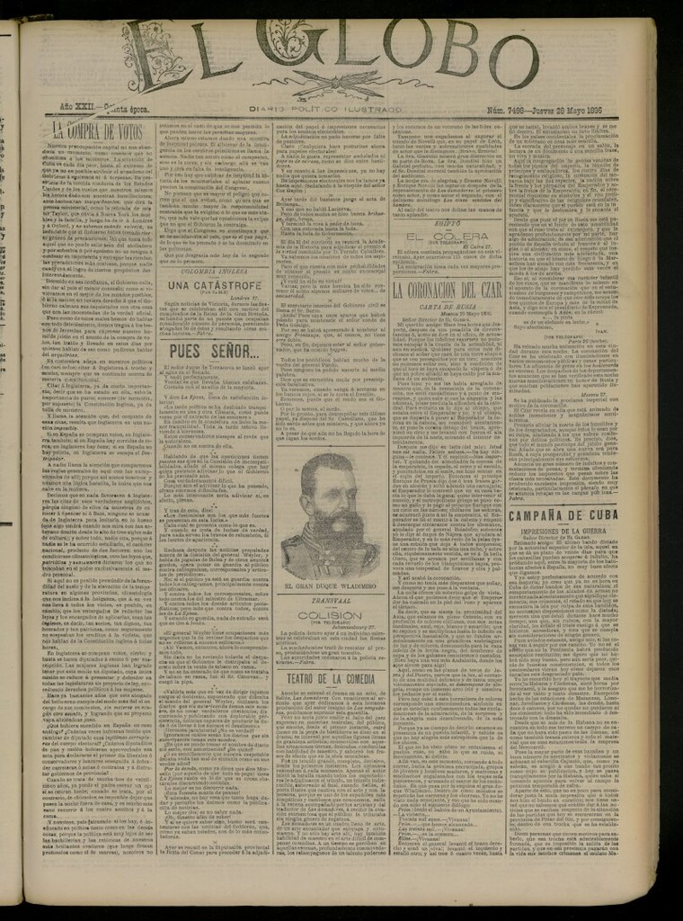 Miniatura de El Globo : diario ilustrado del 28 de mayo de 1896, nº 7498