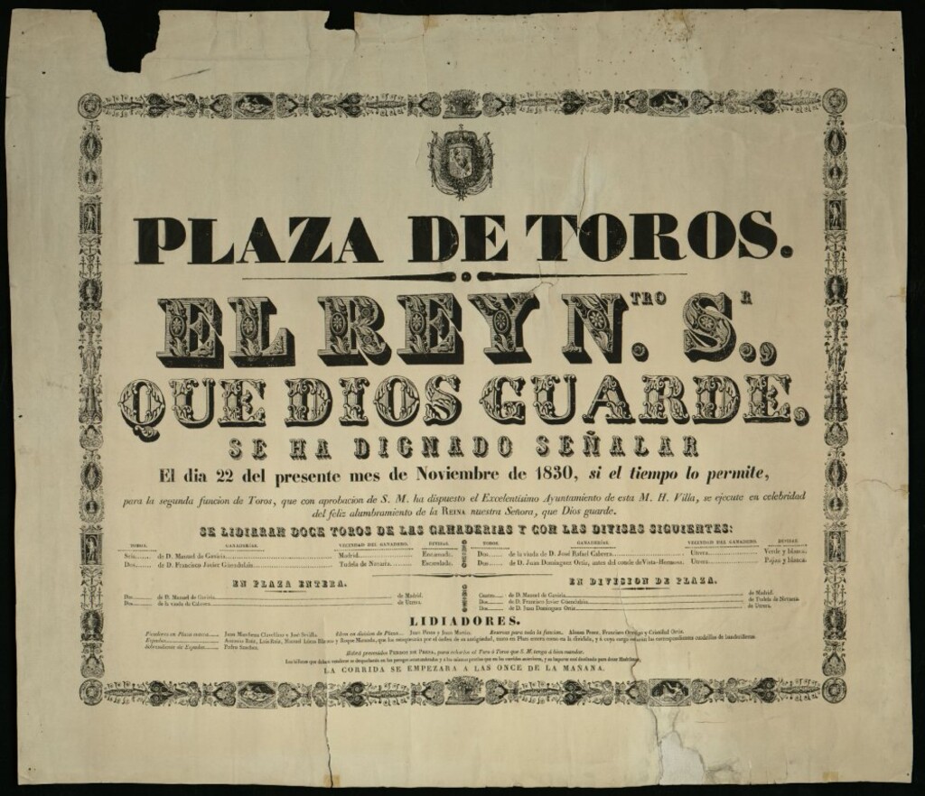 Miniatura de Corrida de toros celebrada con motivo del feliz alumbramiento de la Reina [natalicio de Isabel II], el día 22 de noviembre de 1830