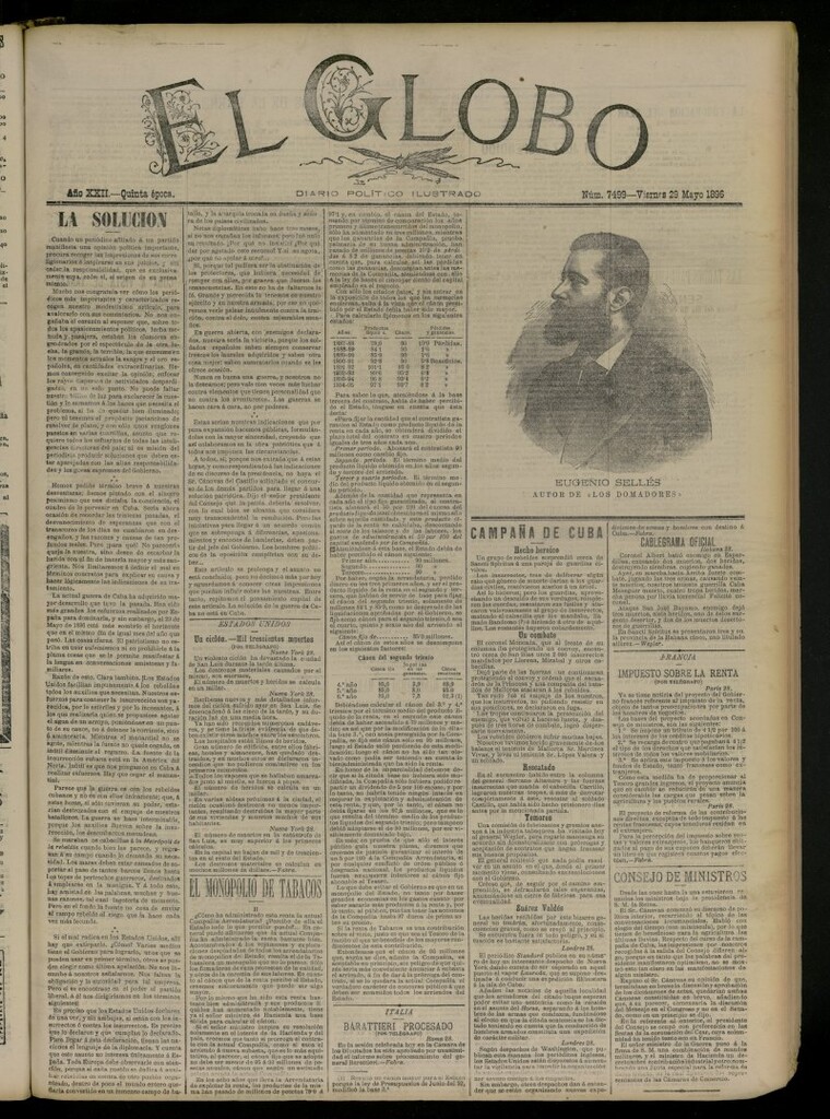 Miniatura de El Globo : diario ilustrado del 29 de mayo de 1896, nº 7499