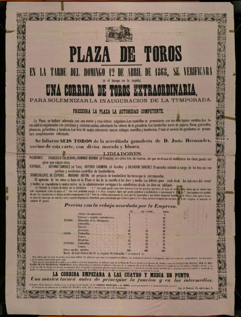 Miniatura de Corrida de toros celebrada el día 12 de abril de 1868