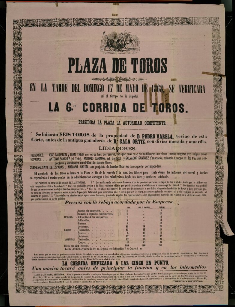 Miniatura de Corrida de toros celebrada el día 17 de mayo de 1868
